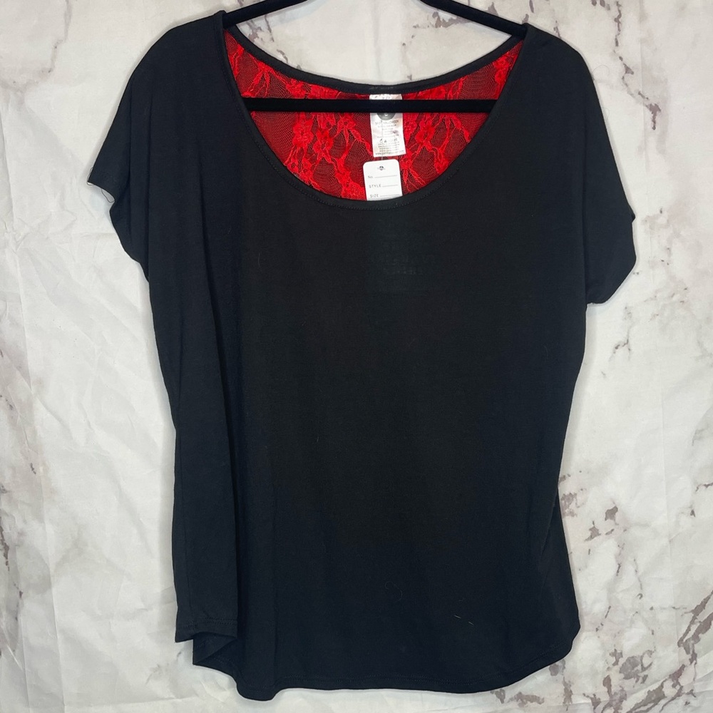 Black shirt with red lace